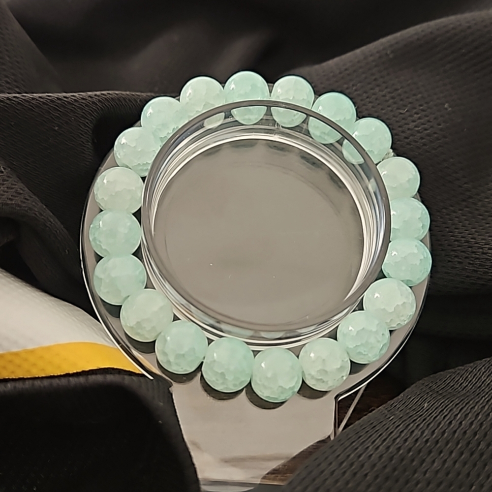 SOLD Aqua Green Czech Glass Crackle Bracelet - Picture 1 of 3